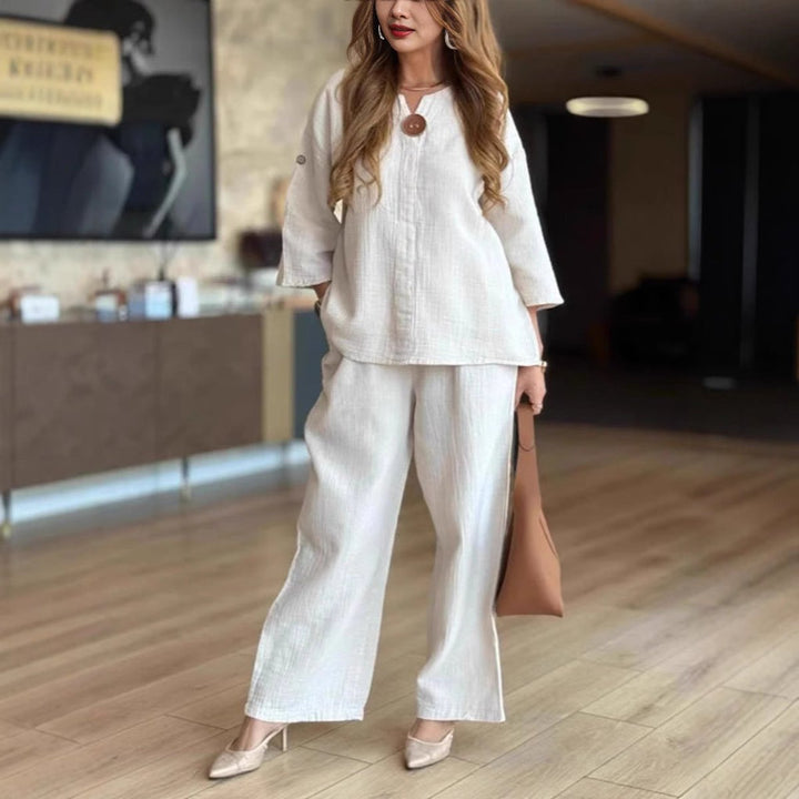 Phoebe Collins | Linen Tunic &amp; Wide Leg Palazzo Pants Set For Women