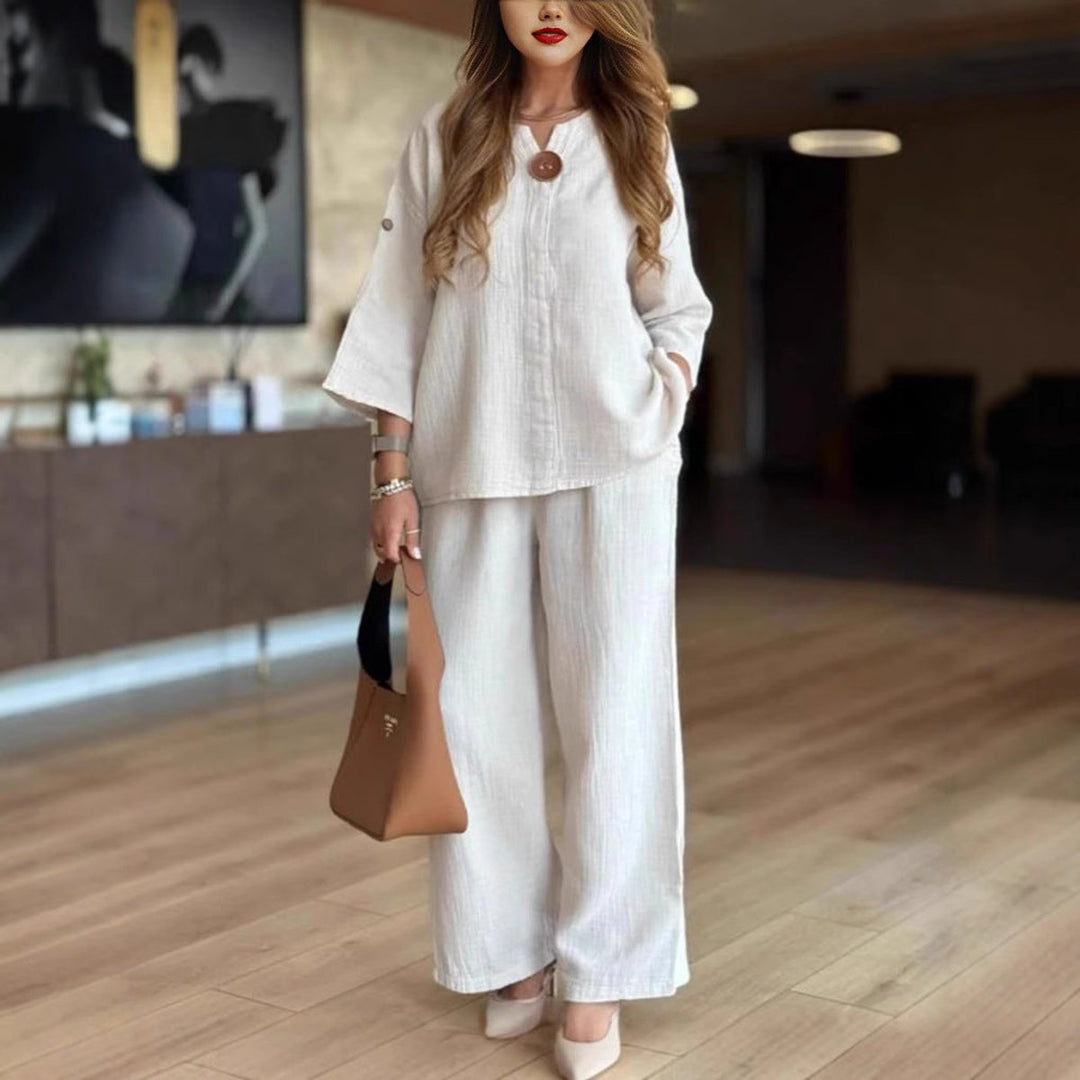 Phoebe Collins | Linen Tunic &amp; Wide Leg Palazzo Pants Set For Women