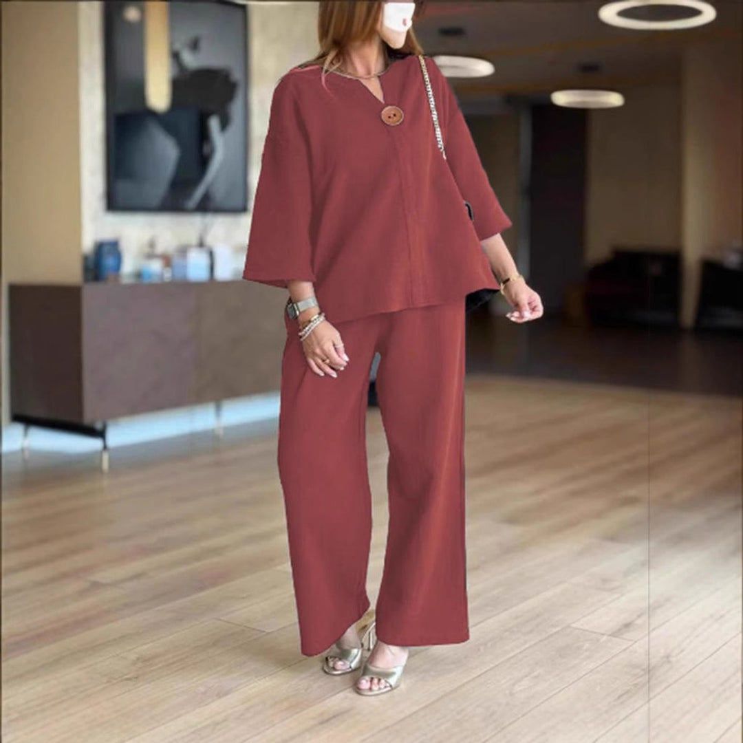 Phoebe Collins | Linen Tunic &amp; Wide Leg Palazzo Pants Set For Women