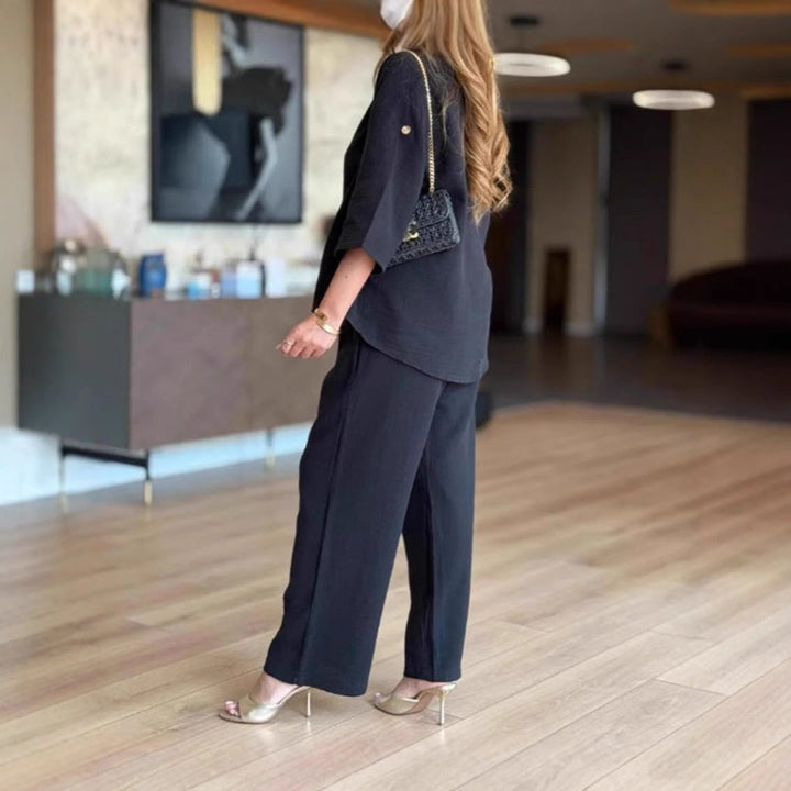 Phoebe Collins | Linen Tunic &amp; Wide Leg Palazzo Pants Set For Women