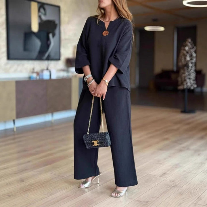 Phoebe Collins | Linen Tunic &amp; Wide Leg Palazzo Pants Set For Women