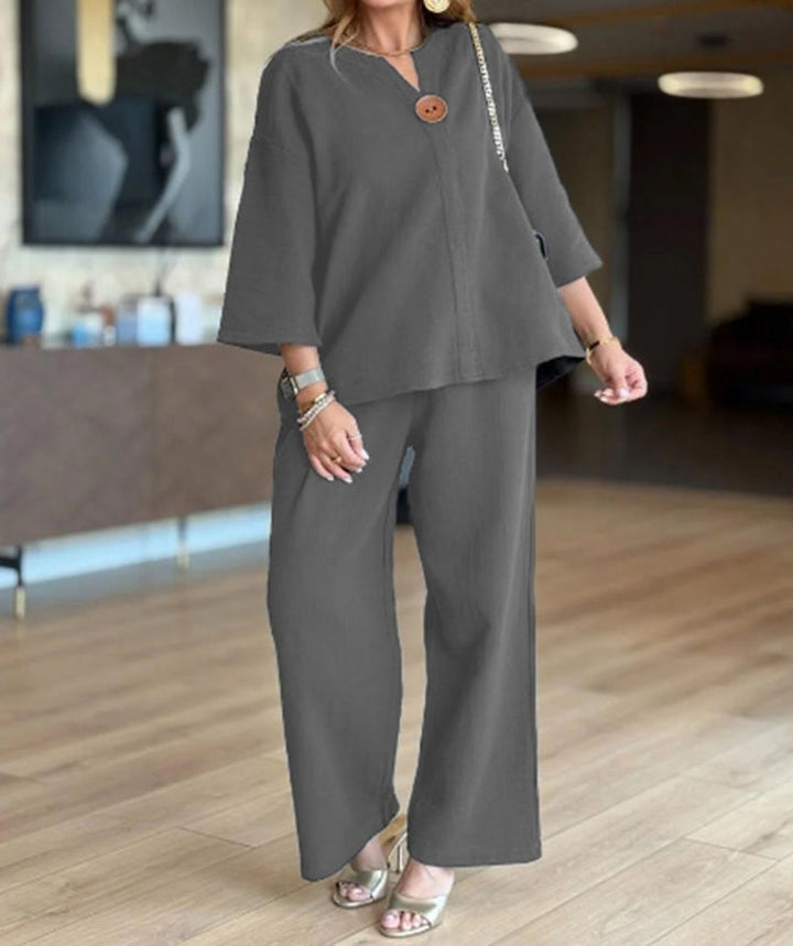 Phoebe Collins | Linen Tunic &amp; Wide Leg Palazzo Pants Set For Women