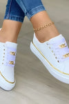 Harlow | Women's Lace-Up Flatform Sneakers Gold Chain Detail