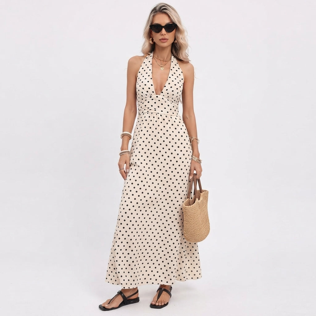Amelia Clarke | Polka Dot Halter Summer Dress For Women