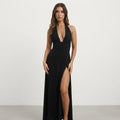 Amelia Langford | Deep V Halter Maxi Evening Dress For Women