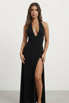 Amelia Langford | Deep V Halter Maxi Evening Dress For Women