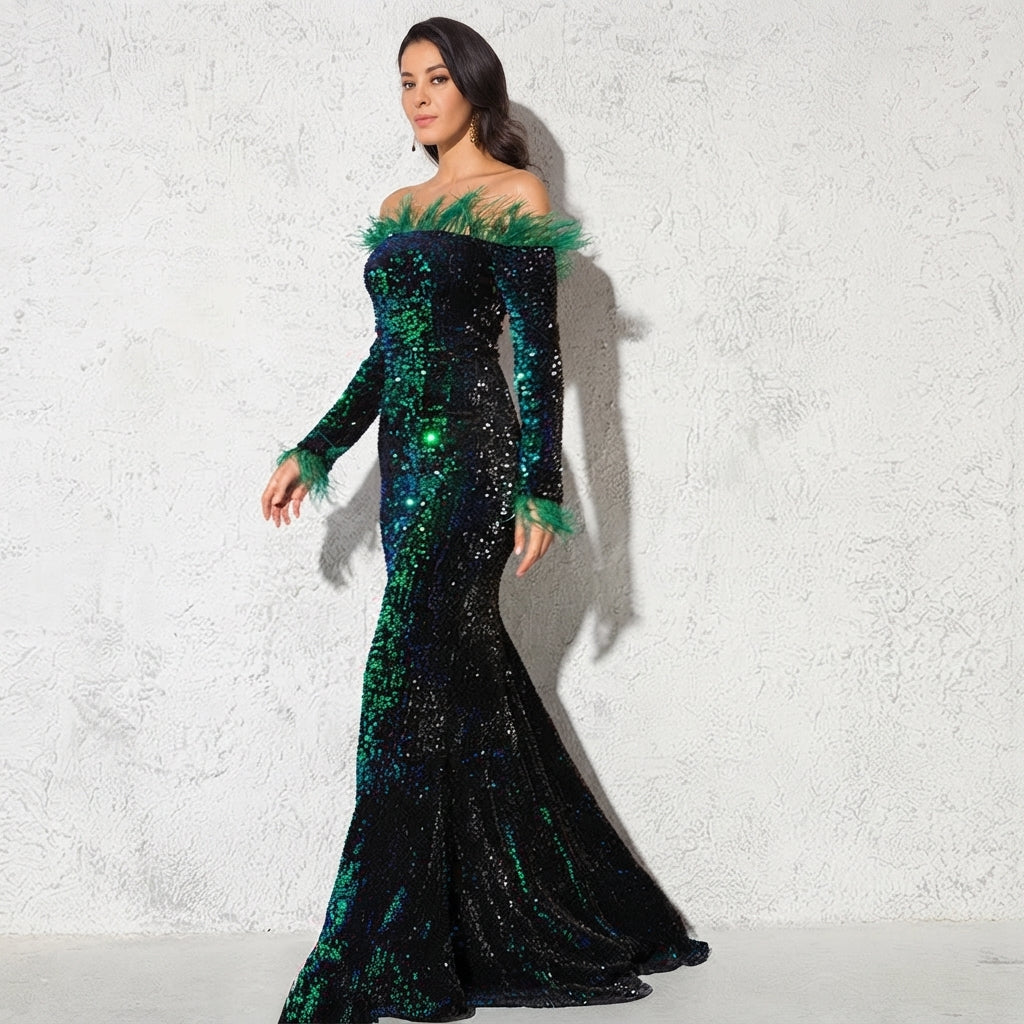 Amelia Sinclair | Off-Shoulder Sequin Mermaid Gown For Women