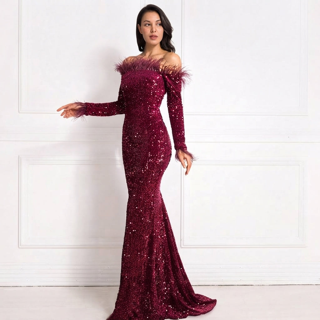 Amelia Sinclair | Off-Shoulder Sequin Mermaid Gown For Women