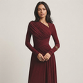 Arabella Kingston | Asymmetric Ruched Long Sleeve Evening Maxi Dress For Women