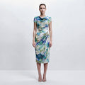 Ava Brown | Floral Cowl Neck Bodycon Midi Dress For Women