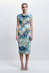 Ava Brown | Floral Cowl Neck Bodycon Midi Dress For Women