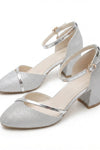 Ava Calloway | Silver Glitter Block Heel Sandals For Women
