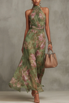 Azura | Women's Floral Halter Neck Maxi Dress
