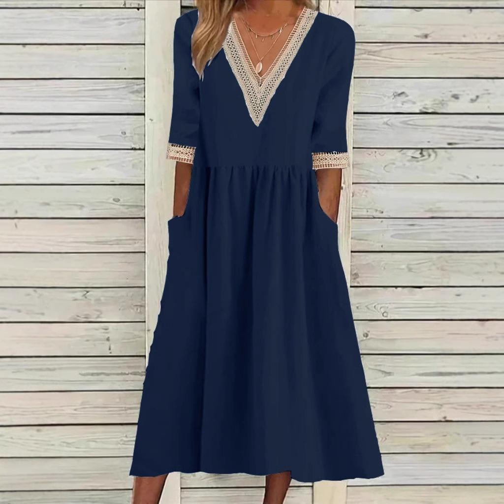 Aleda | Women’s Collar Mid-Length Dress with Lace Collar