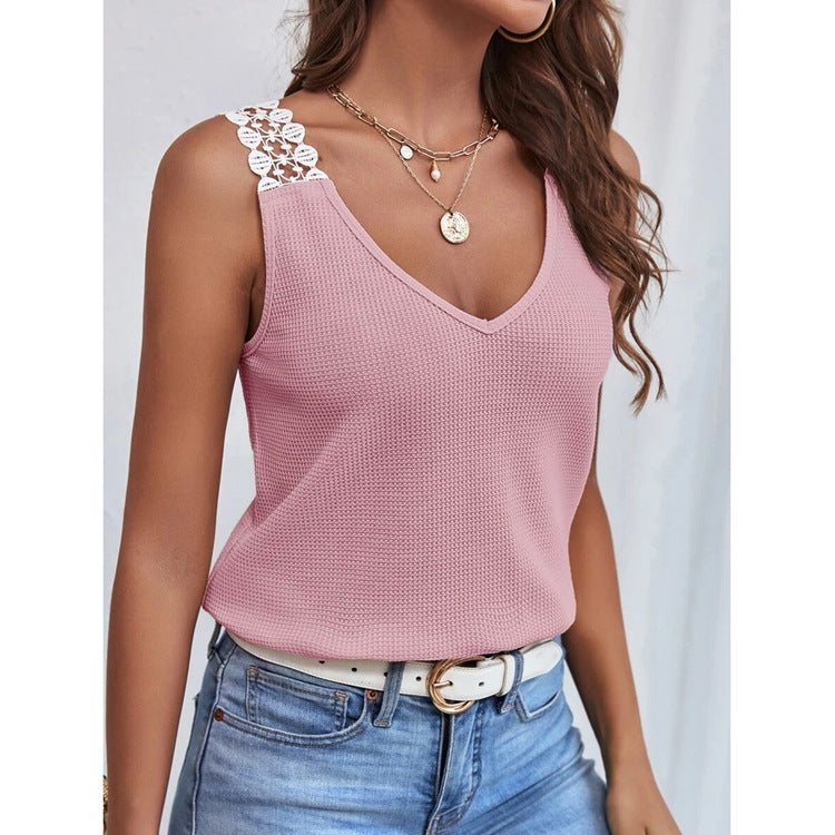 Lily Harris | Waffle Knit Lace-Trim Tank Top For Women
