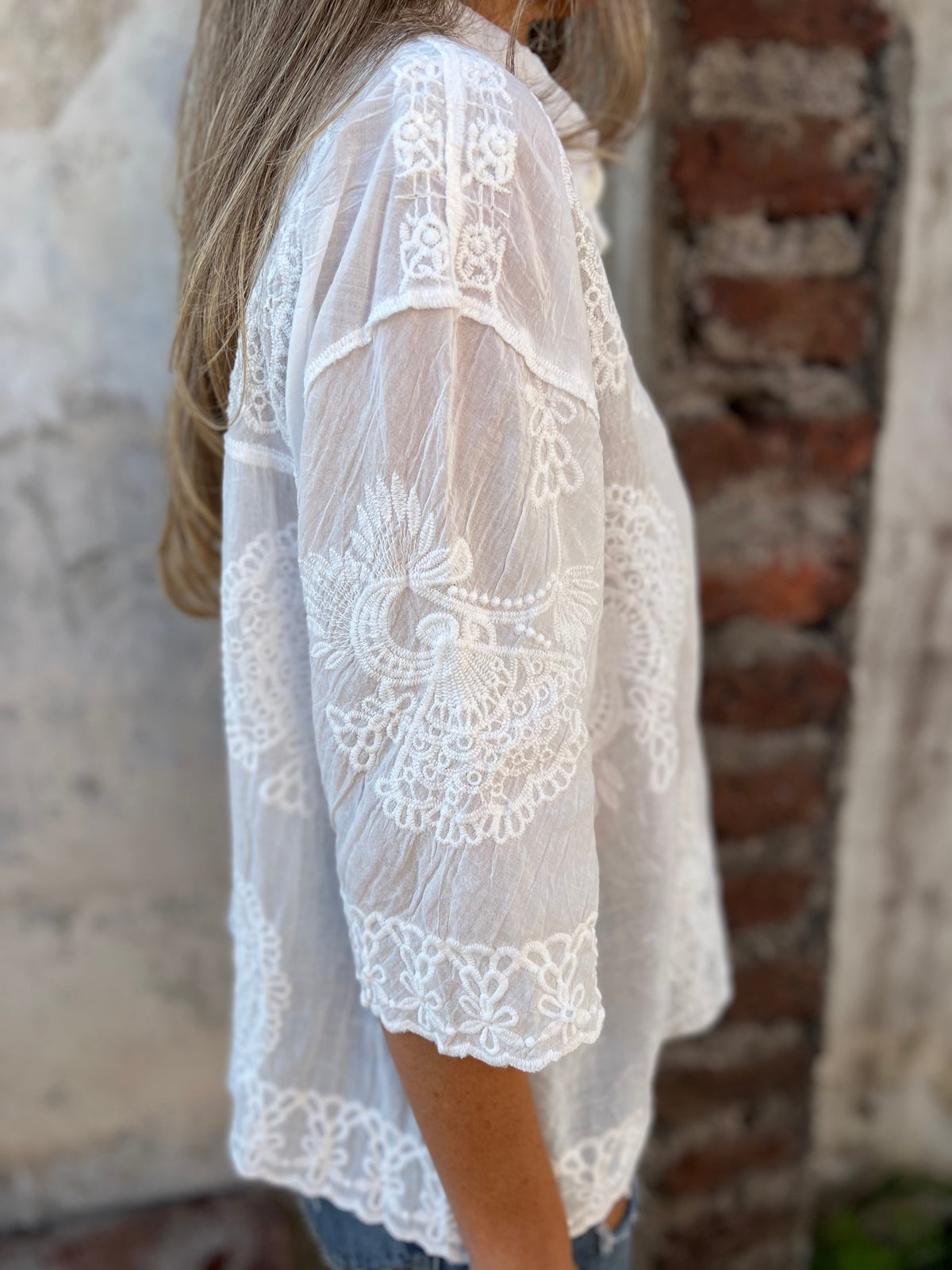 Belle | Women’s Lace Embroidered Blouse with Button Front