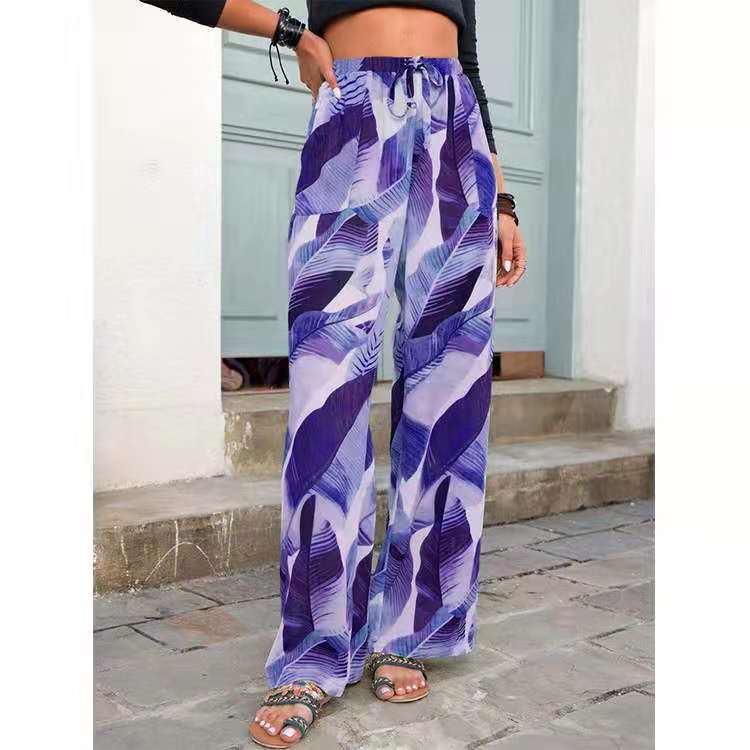 Courtney Blake | Leaf Print Wide Leg Beach Trousers For Women