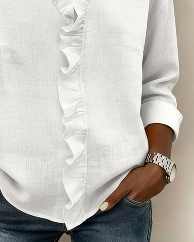 Elise | Women’s Ruffle V-Neck Blouse with Button Front
