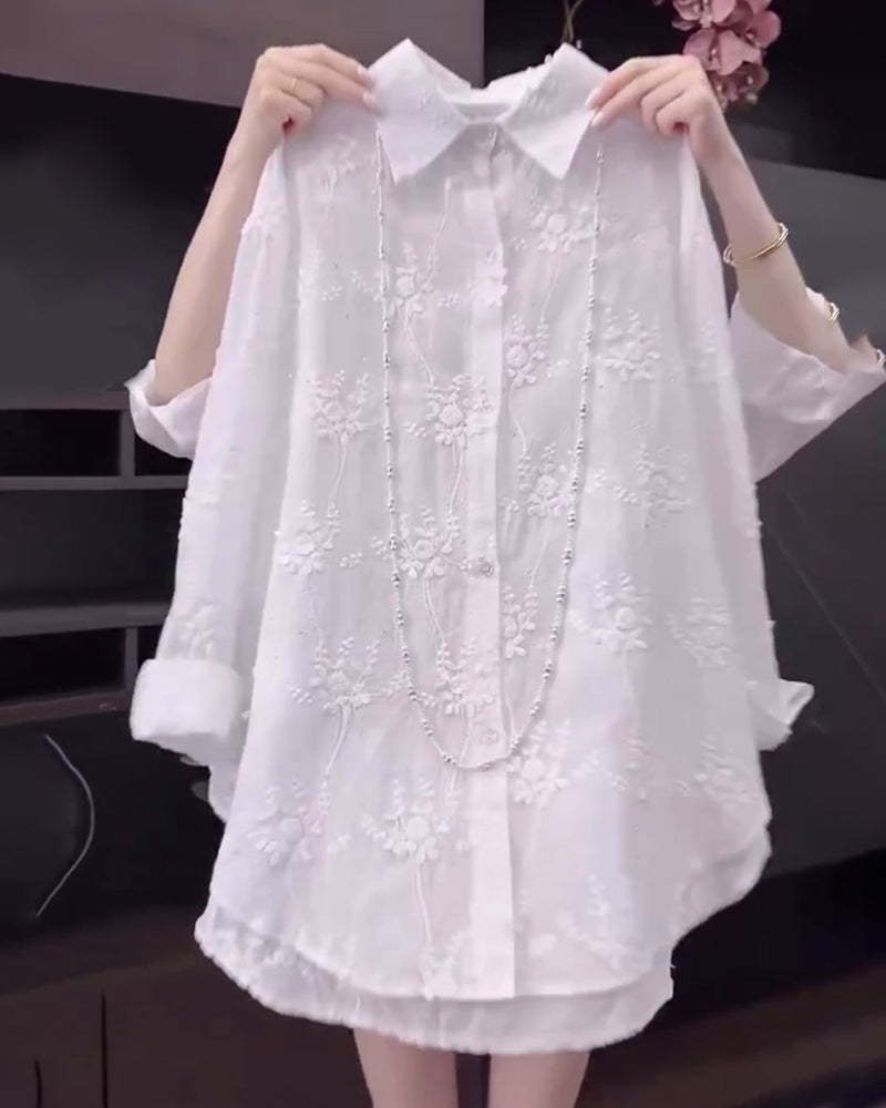 Anneliese | Women’s Embroidered Solid Shirt with Dropped Shoulders