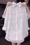 Anneliese™ | Embroidered Solid Color Shirt with Dropped Shoulders