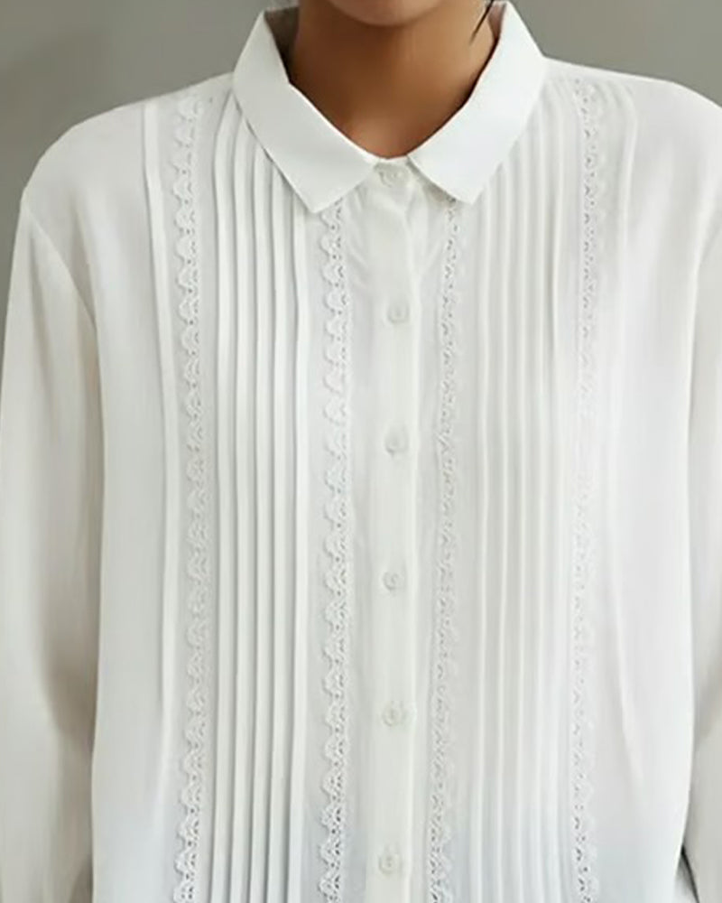 Clara | Women’s Pintuck Blouse with Lace Detail