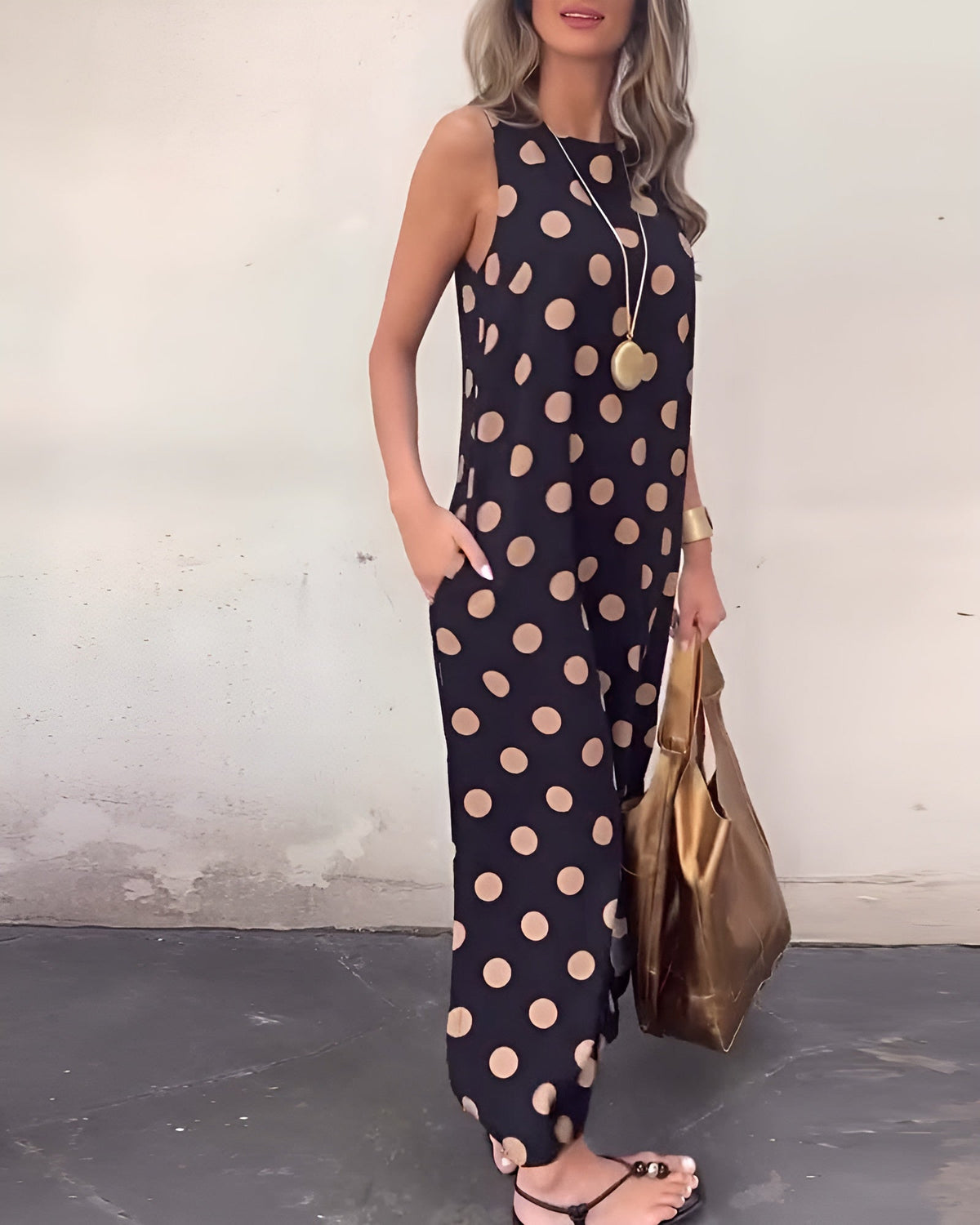 Roxane | Women’s Maxi Dress with Slit Polka Dots