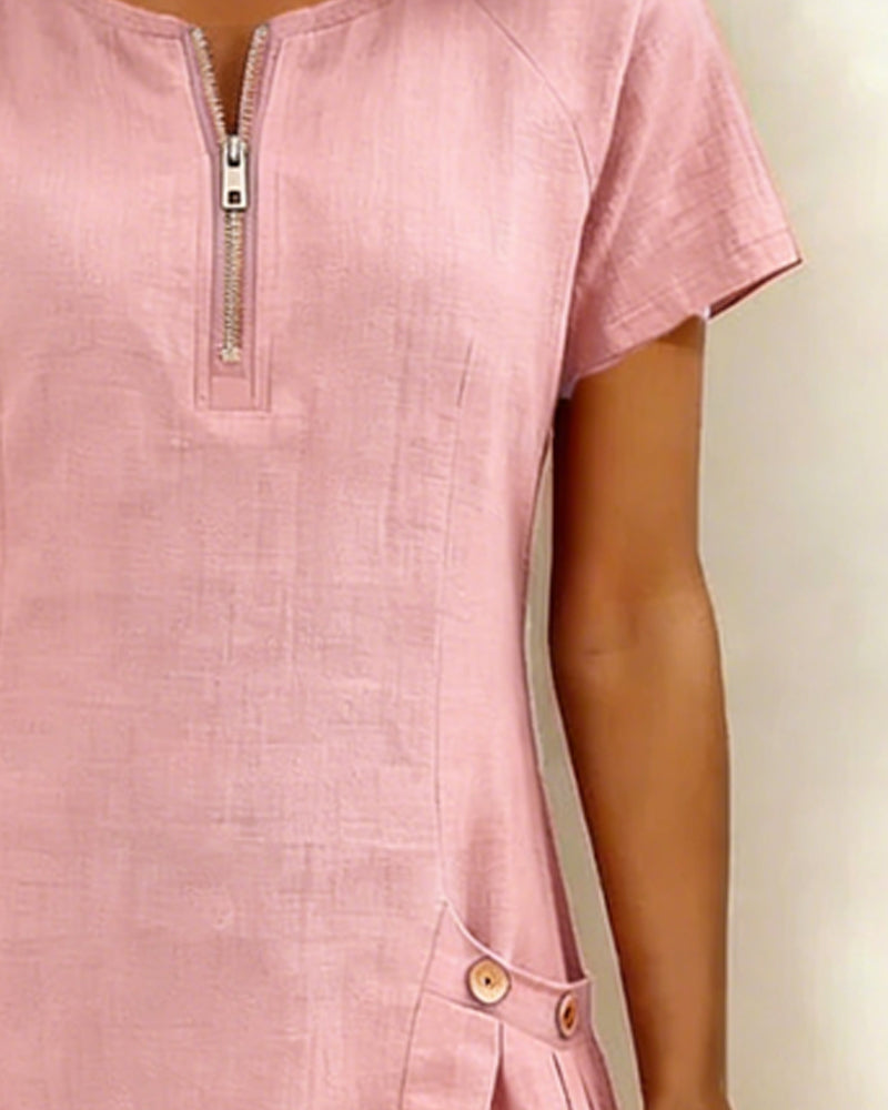 Pippa | Women’s Zip-Neck A-Line Mini Dress with Pockets