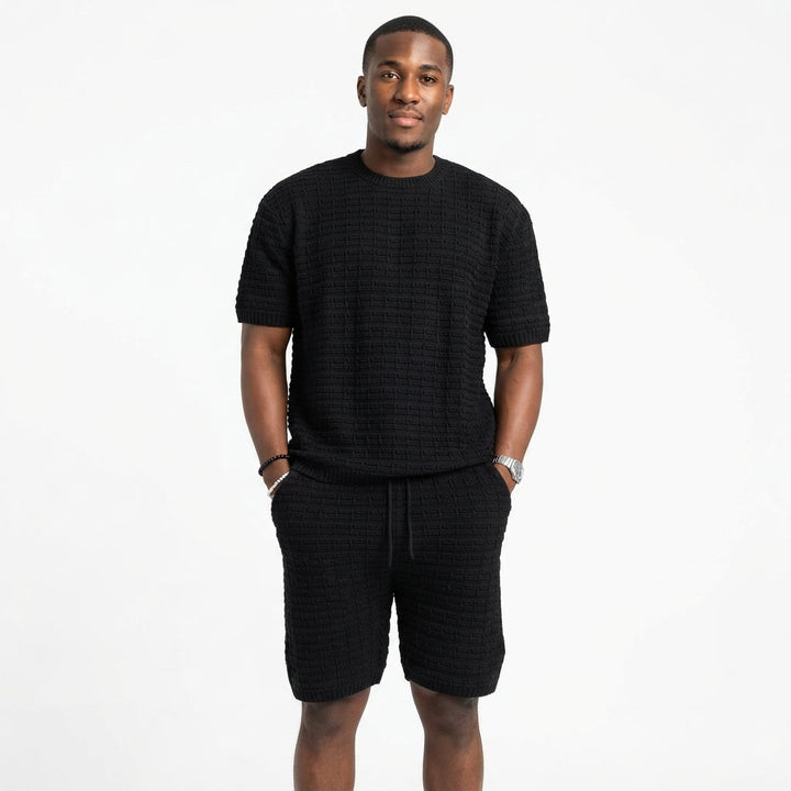 Blake Sutton | Textured Knit Shirt &amp; Shorts Set For Men