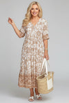 Block Print Tiered Boho Midi Dress for Summer