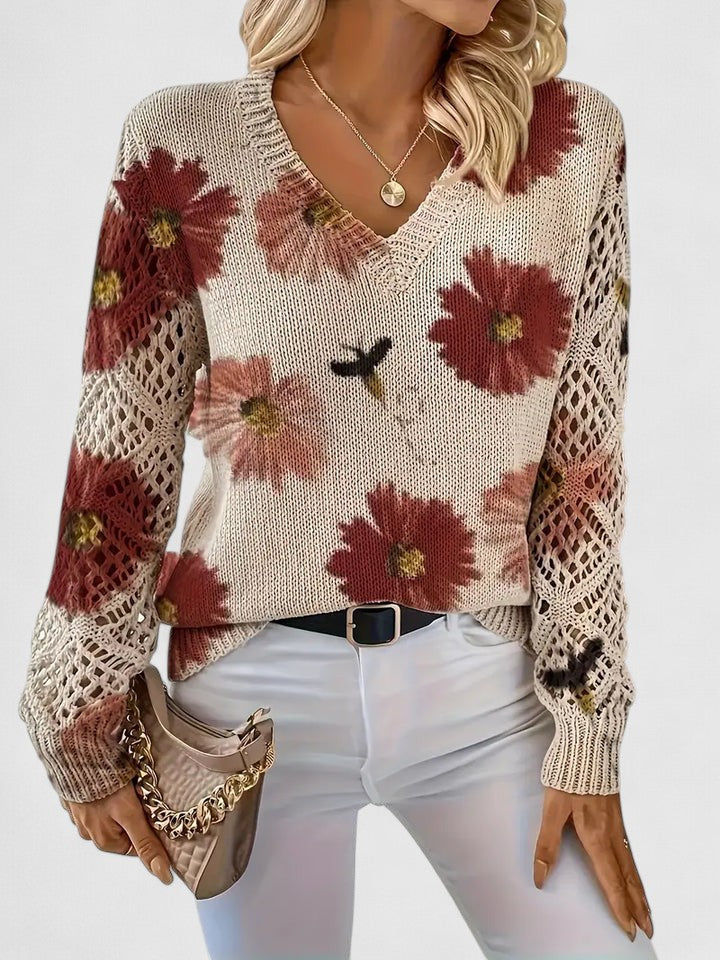 Bonnie | Women’s Floral V-Neck Sweater with Blooms
