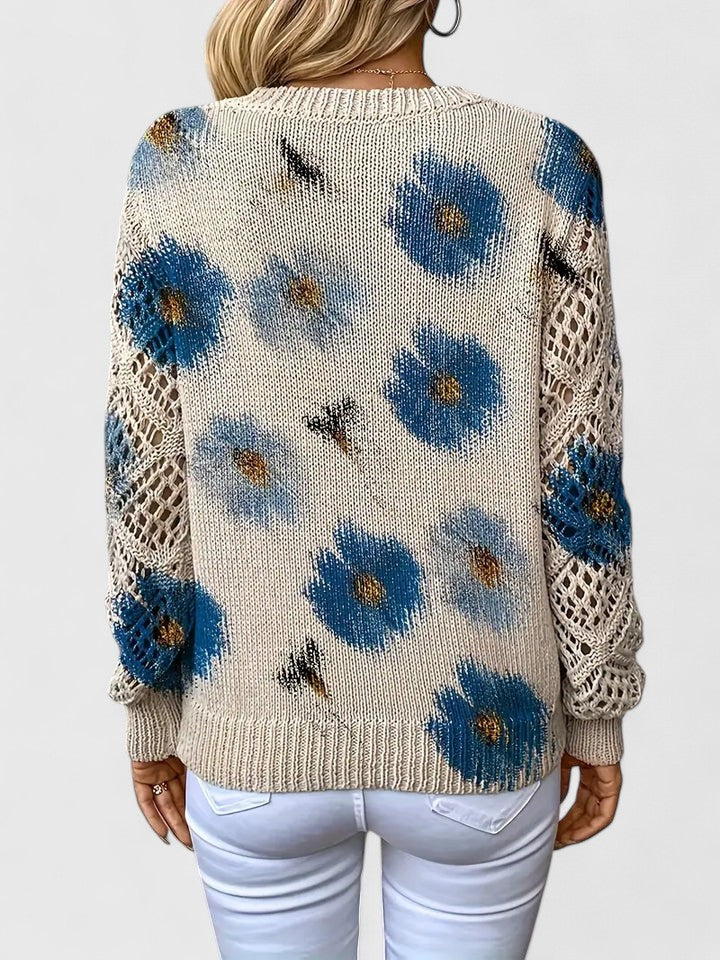 Bonnie | Women’s Floral V-Neck Sweater with Blooms