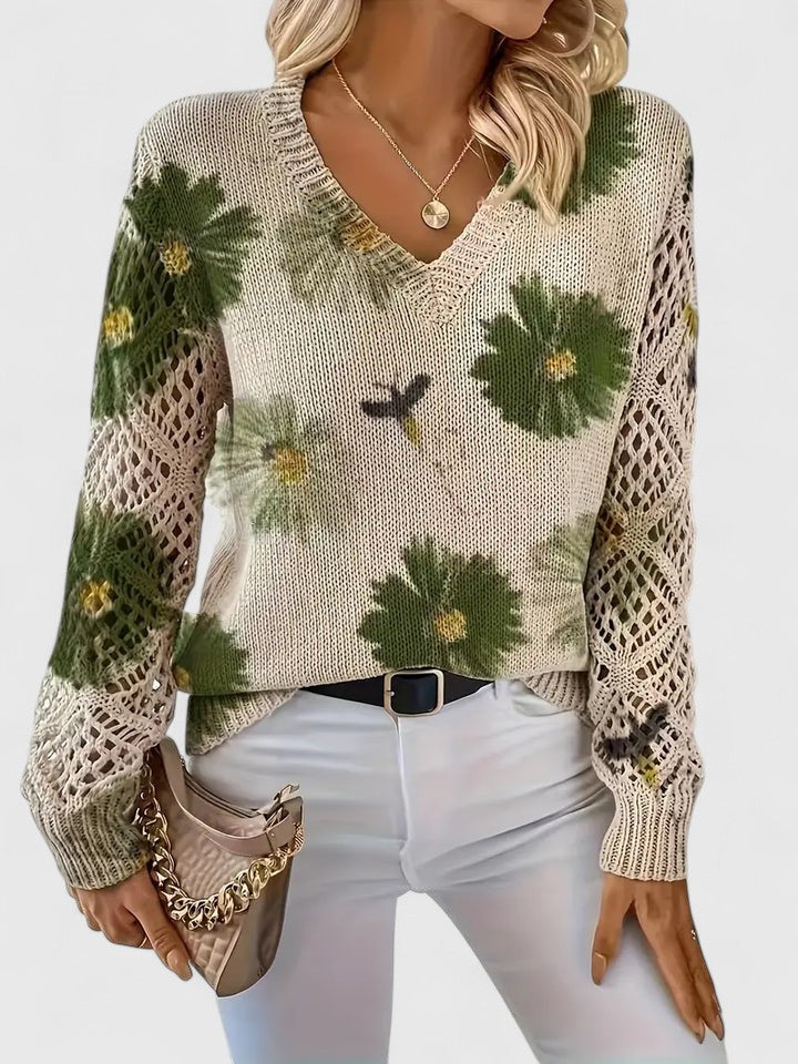 Bonnie | Women’s Floral V-Neck Sweater with Blooms