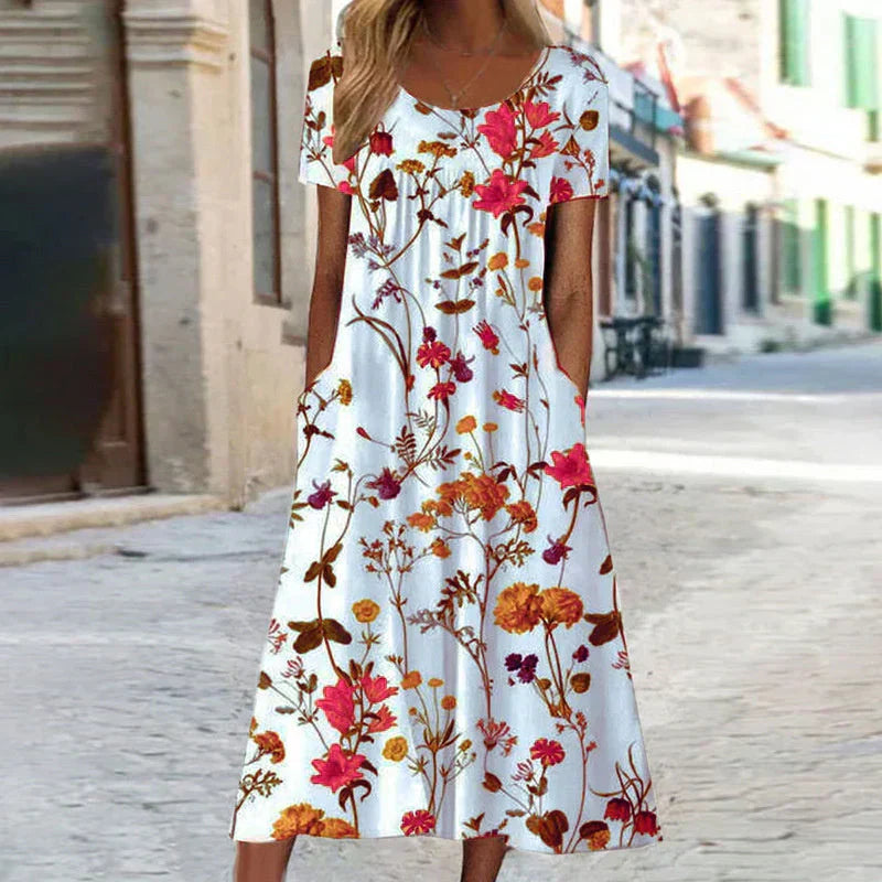 Briar | Women’s Floral Midi Dress with Short Sleeves