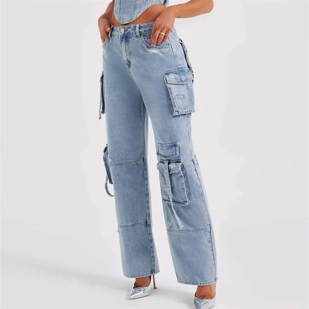 Brooke | Women’s High Waisted Cargo Jeans with Pockets