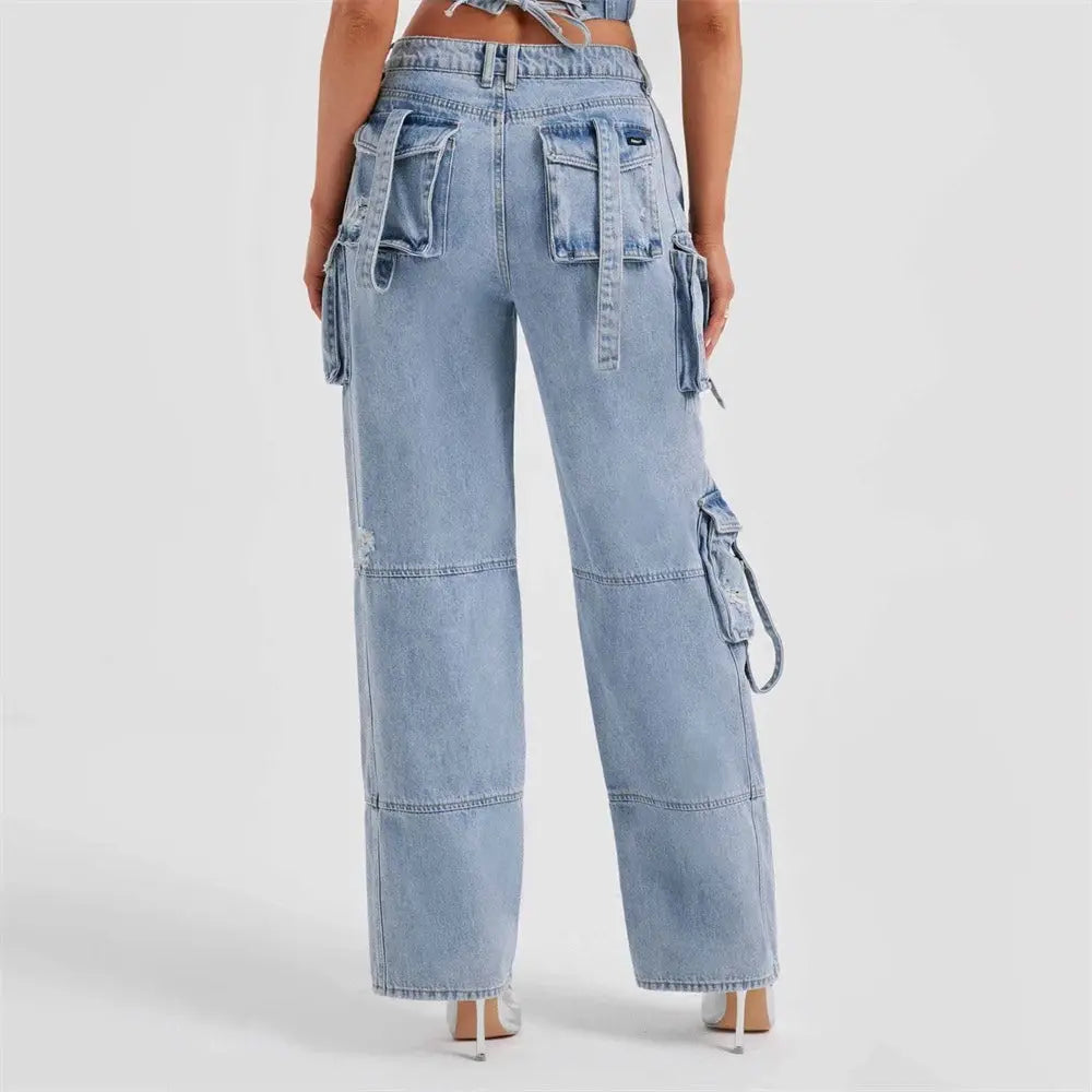 Brooke | Women’s High Waisted Cargo Jeans with Pockets