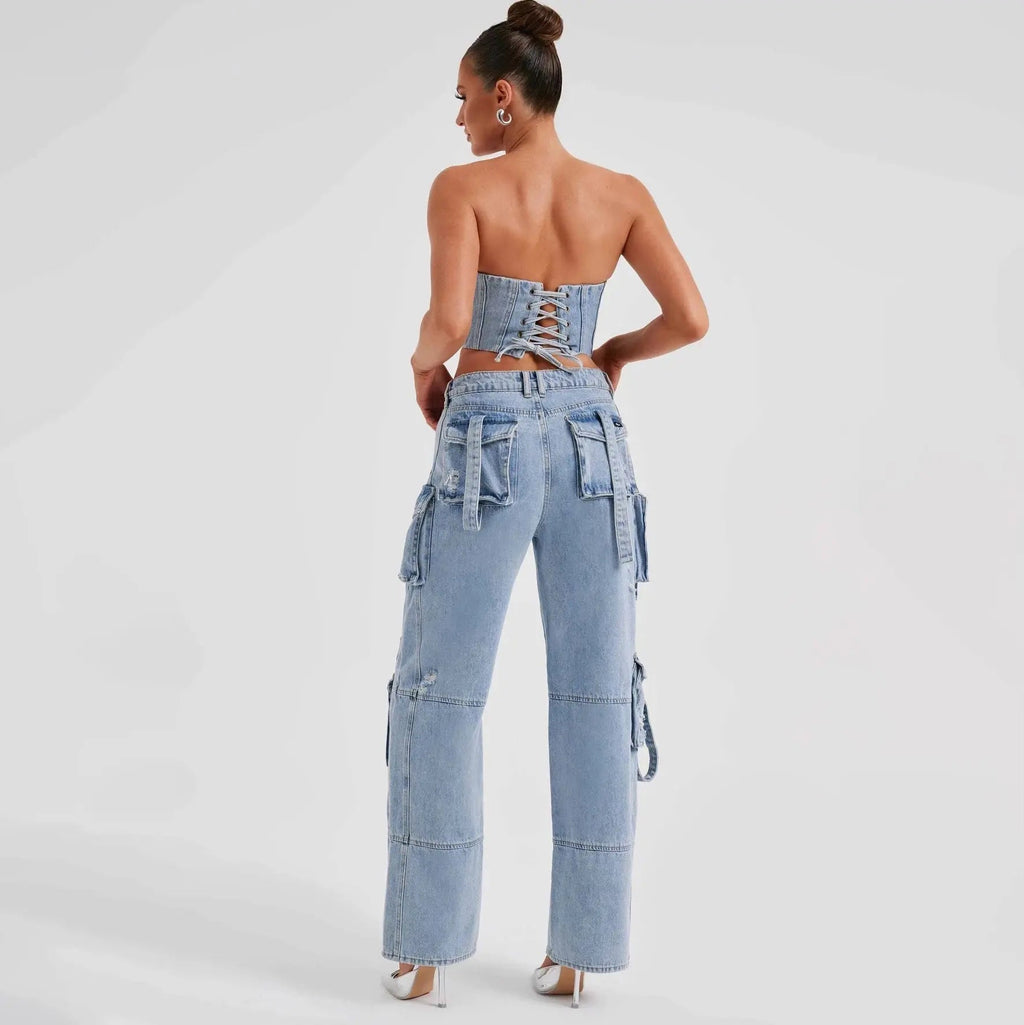 Brooke | Women’s High Waisted Cargo Jeans with Pockets