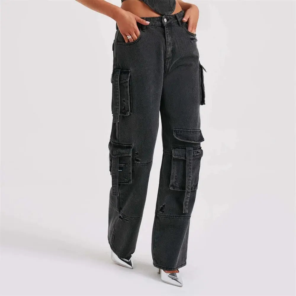 Brooke | Women’s High Waisted Cargo Jeans with Pockets