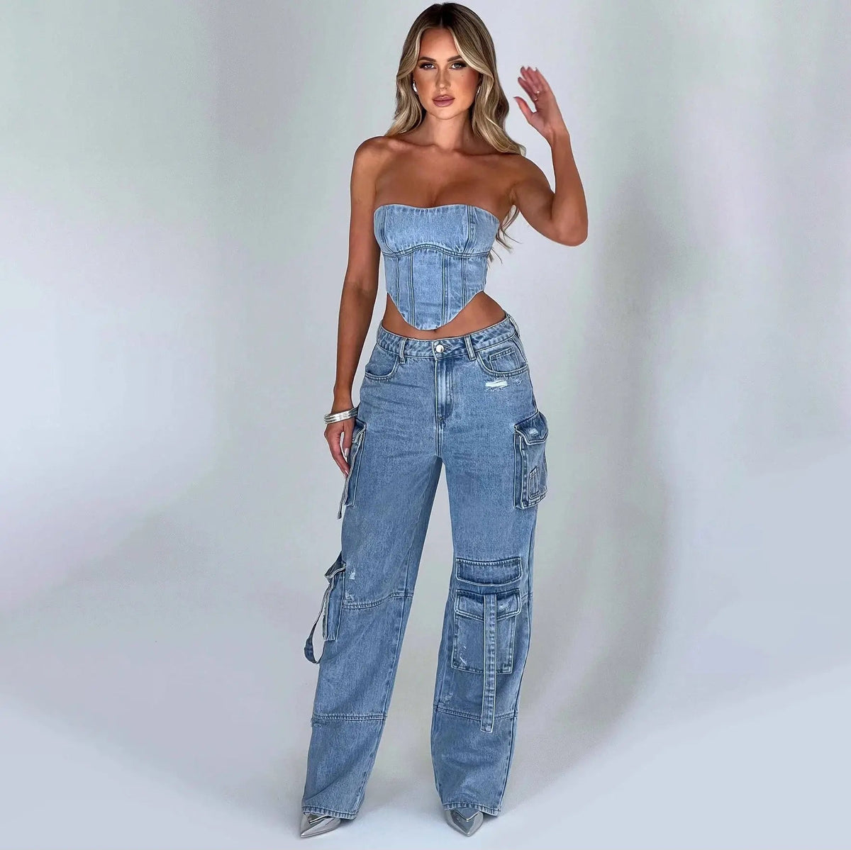 Brooke | Women’s High Waisted Cargo Jeans with Pockets