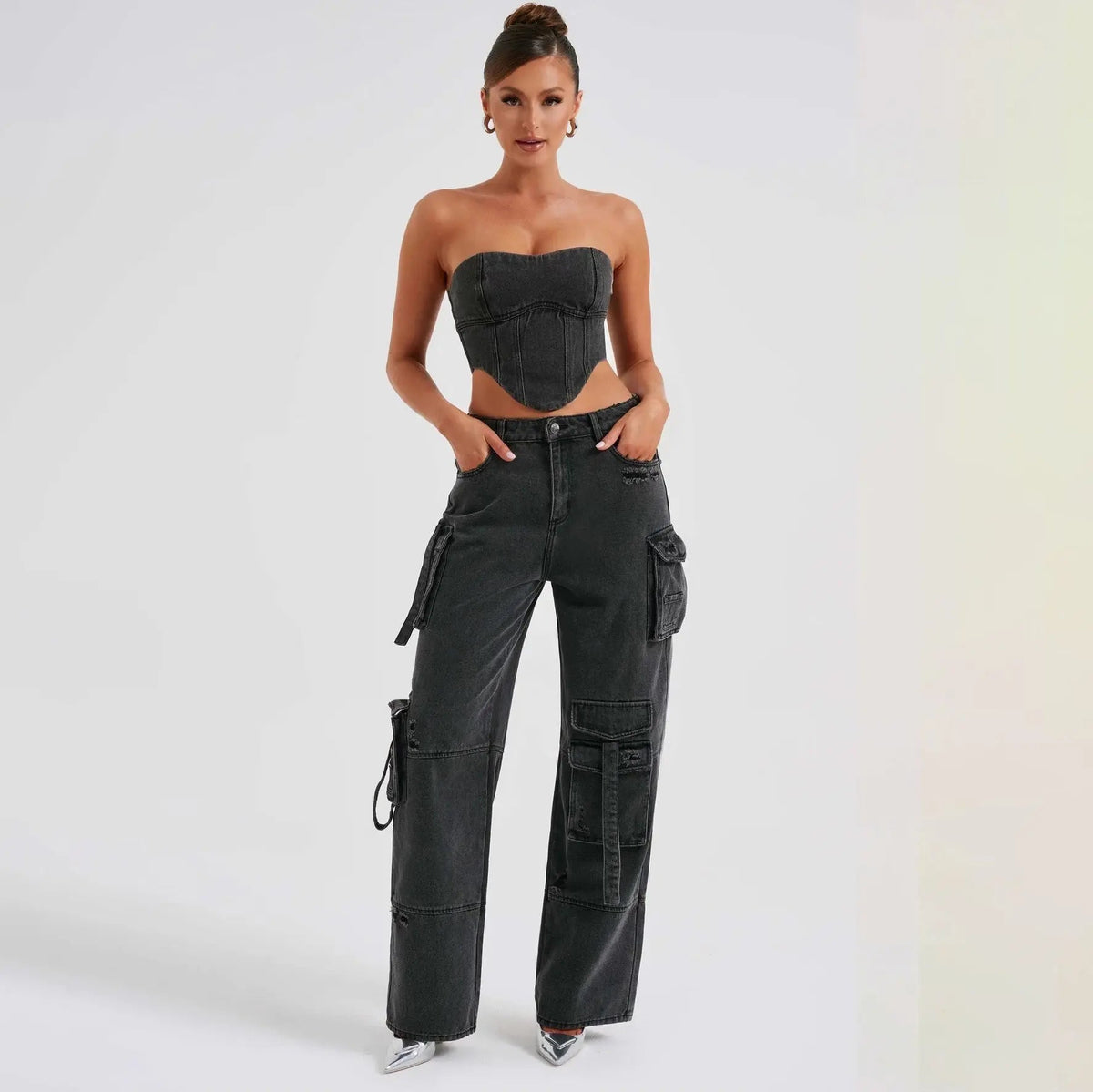 Brooke | Women’s High Waisted Cargo Jeans with Pockets