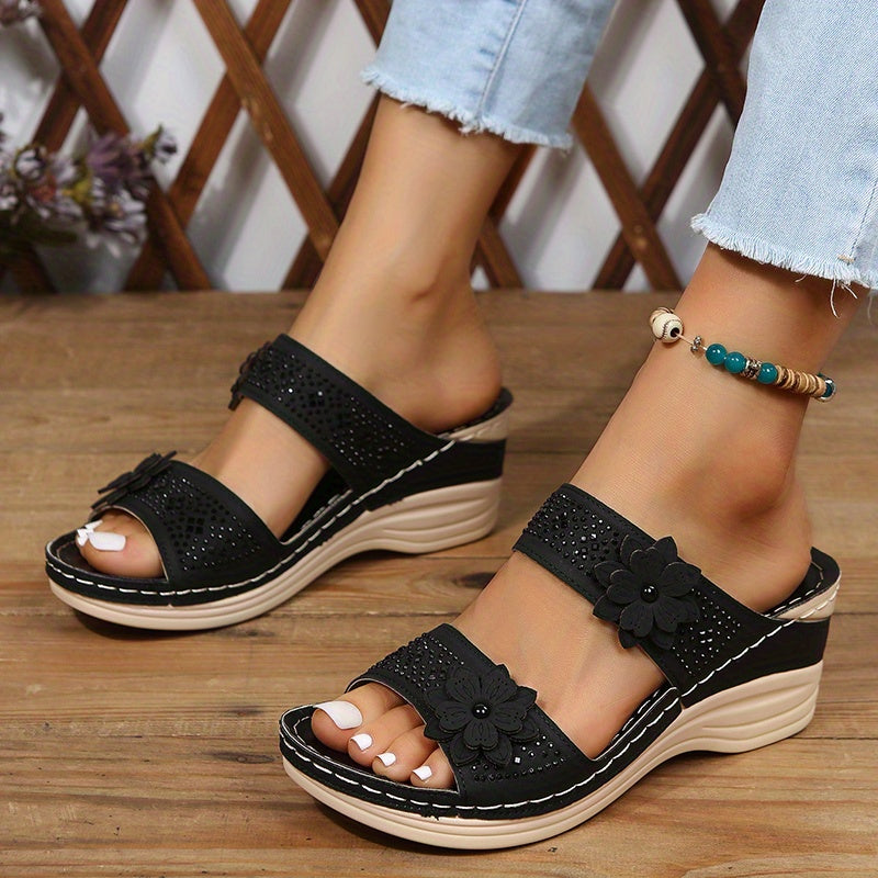 Delor | Women’s Floral Wedge Slides with Cushioned Comfort