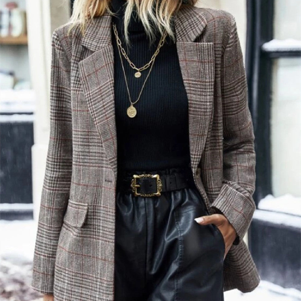 Molly Gordon | Plaid Single-Button Blazer Jacket For Women