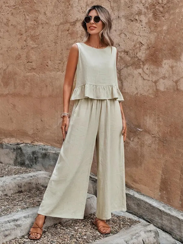 Ivy | Women’s Sleeveless Set with Ruffle Hem