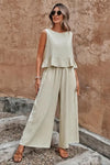 Ivy | Women's Sleeveless Ruffle Hem Top and Wide Leg Pants Set