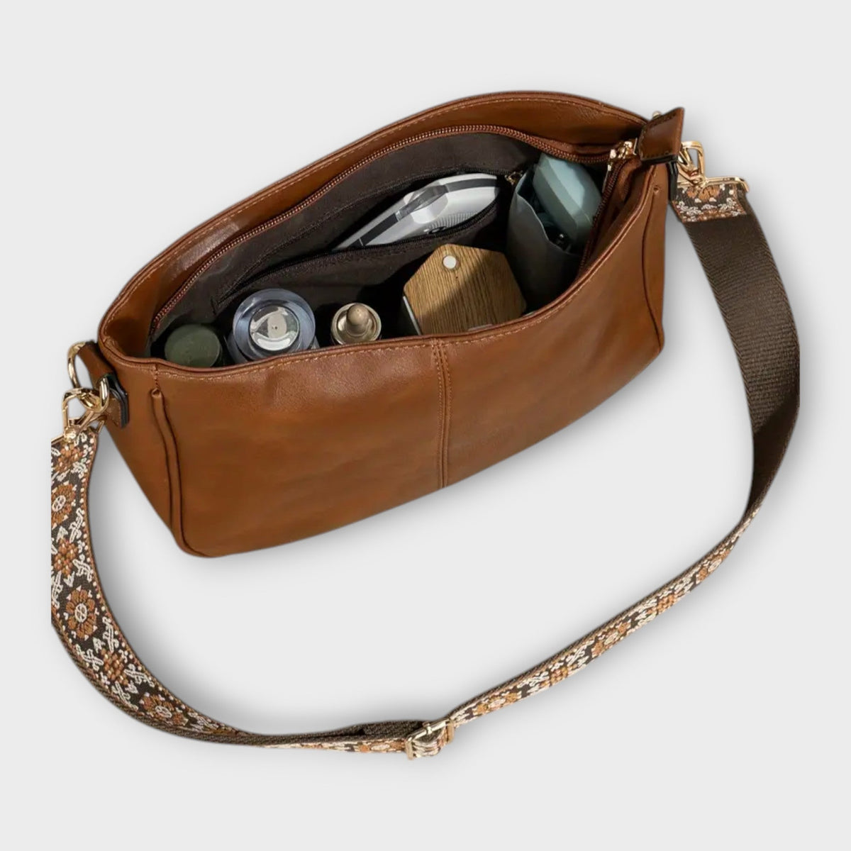 Aria | Women’s Curved Shoulder Bag with Patterned Strap