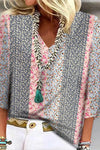 Mara | Women's Printed V-Neck 3/4 Sleeve Blouse Relaxed Fit