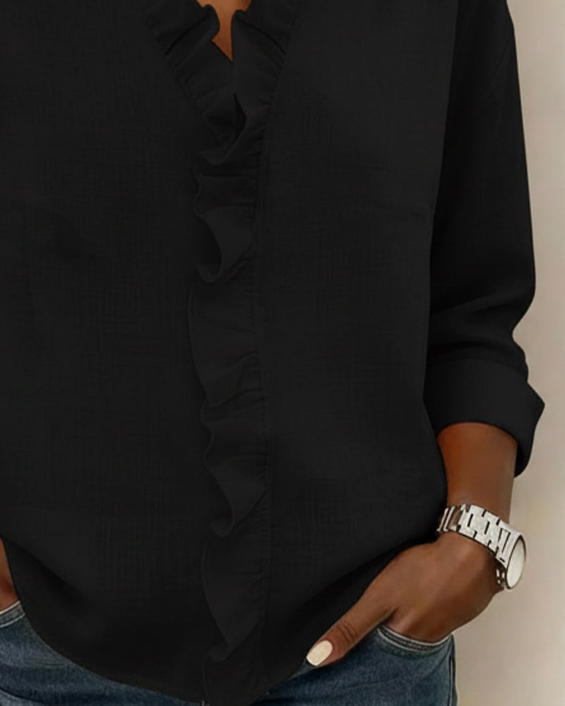 Elise | Women’s Ruffle V-Neck Blouse with Button Front