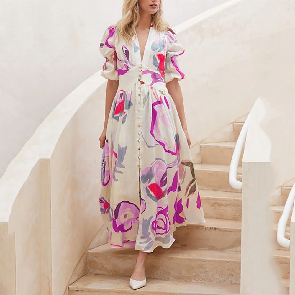 Matilda Young | Floral Summer Dress With V-Neck For Women
