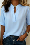 Nina | Women's V-Neck Short Sleeve Chiffon Blouse Gold Detail