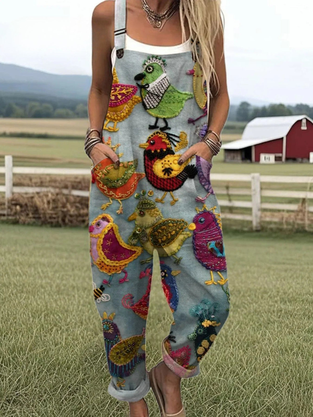 Ella | Women’s Vintage Colourful Bird Jumpsuit with Embroidery