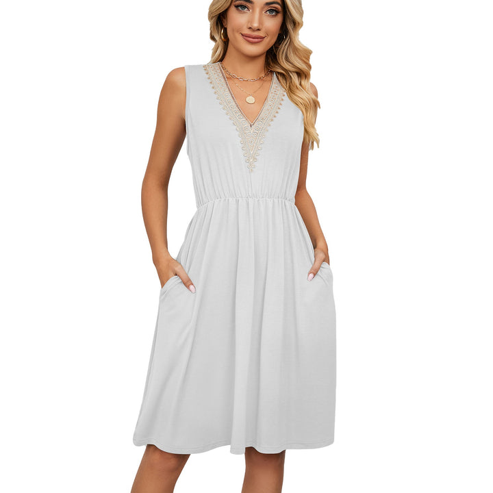 Isabella Hartley | Lace Trim V-Neck Midi Dress For Women